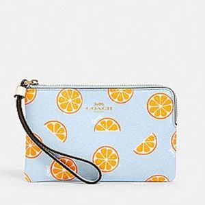Coach Corner Zip Wristlet With Orange Print NWT